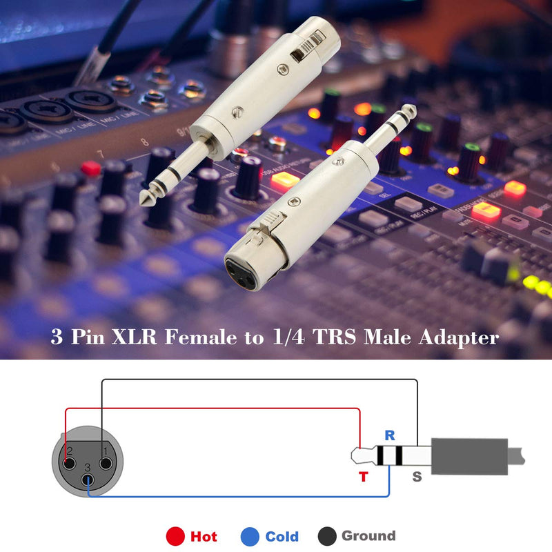  [AUSTRALIA] - XLR 3 pin Female to 1/4 Adapter, 6.35mm TRS Stereo Plug to XLR Female Audio Adapter Gender Changer Connector, Silver, 2 Pack - JOLGOO XLR Female to 1/4 TRS Male Plug, 2 Pack