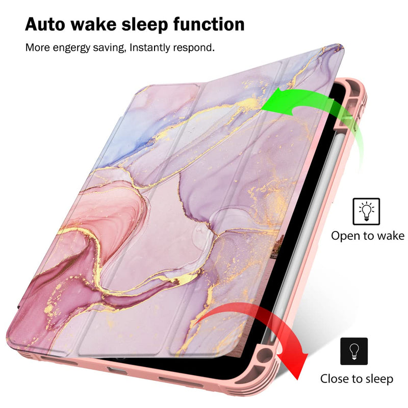  [AUSTRALIA] - PIXIU comptible with iPad 10.9 2022 (iPad 10th Generation) case with Pencil Holder,Full Body Protective Folio Smart case Cover with Wake/Sleep Feature… Cute Marble