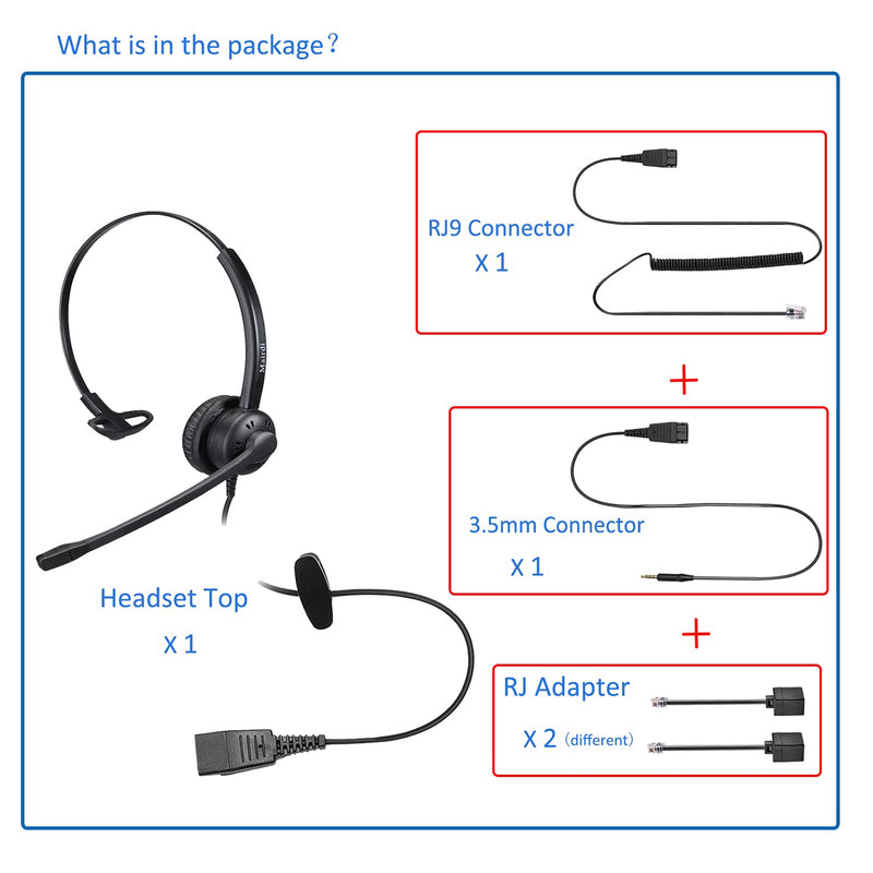  [AUSTRALIA] - MAIRDI Phone Headset with Noise Canceling Microphone, Call Center Office Headset with RJ9 Jack & 3.5mm Connector for Landline Deskphone Cell Phone PC Laptop, Telephone Headset Work for Polycom Monaural