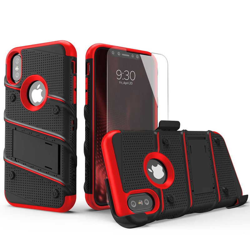  [AUSTRALIA] - ZIZO Bolt Series for iPhone Xs Max case Military Grade Drop Tested with Tempered Glass Screen Protector, Holster, Kickstand Black RED Black/Red