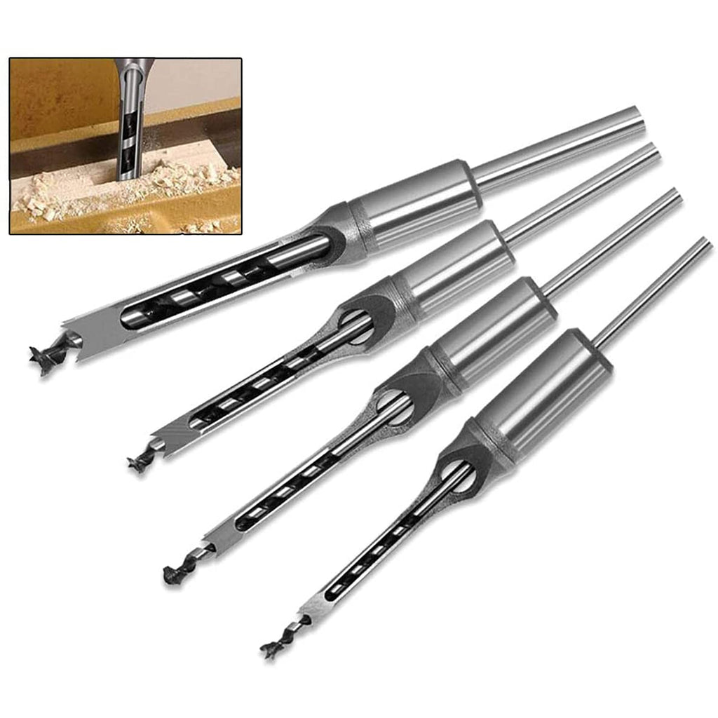  [AUSTRALIA] - ASW Square Hole Drill Bit, 4pcs Woodworking Mortising Chisel Set Bit Woodworker Hole Saw Power Tool Kits- 1/2 1/4 5/16 3/8 Inch