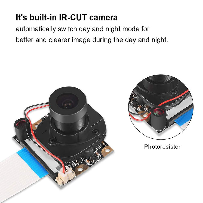  [AUSTRALIA] - Dorhea for Raspberry Pi 4 B 3 B+ Camera Module Automatic IR-Cut Switching Day/Night Vision Video Module Adjustable Focus 5MP OV5647 Sensor 1080p HD Webcam for Raspberry Pi 2/3 Model B Model A A+