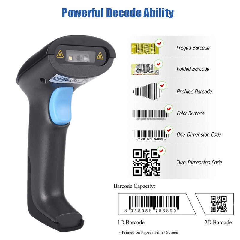  [AUSTRALIA] - REALINN Wireless Barcode Scanner 1D 2D QR Code Scanner USB Rechargeable 1D 2D Automatic Handhold Barcode Reader Cordless with USB Receiver for Warehouse POS and Computer