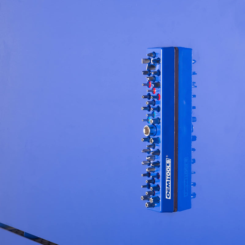  [AUSTRALIA] - OEMTOOLS 24145 36 Piece Magnetic Hex Bit Holder, Hex Bit Organizers, Strong Magnetic Organizer Mounts to Metal Surfaces, Non-Marring Hex Bit Storage, Blue