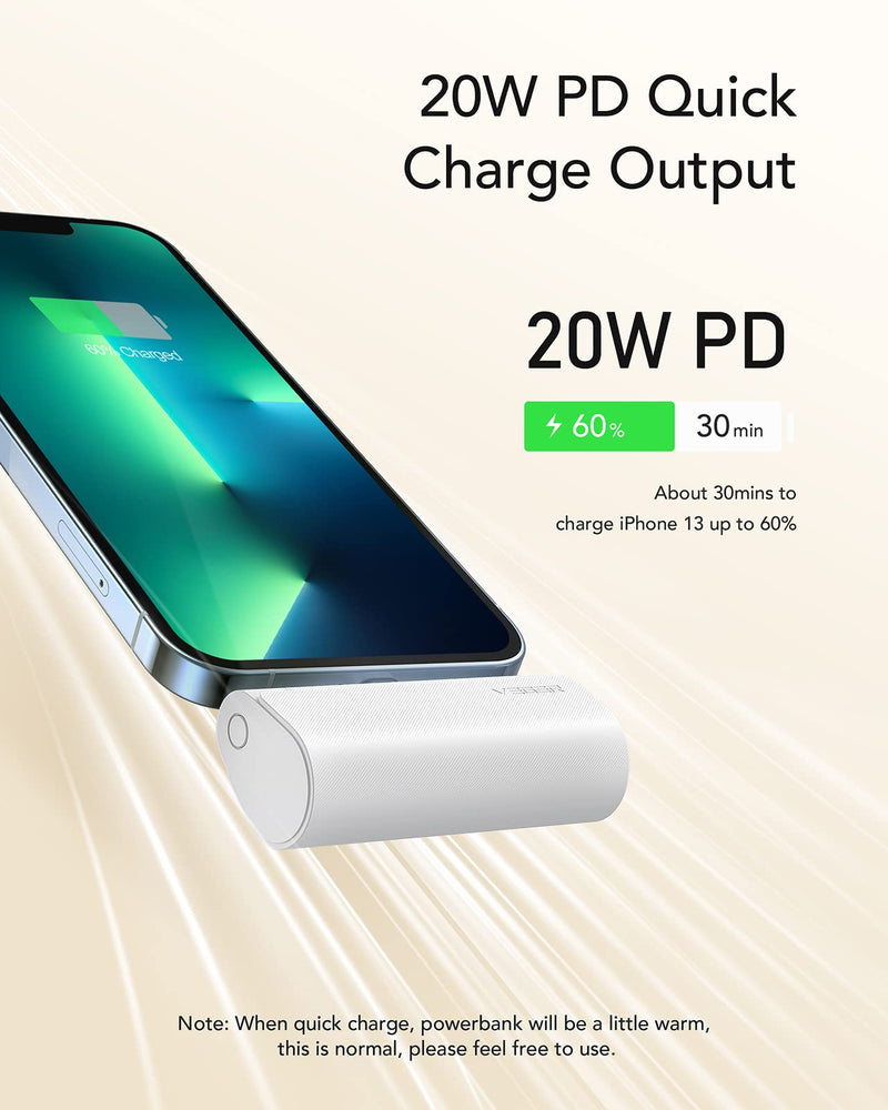  [AUSTRALIA] - MIini Portable Charger for iPhone, VEGER 5000mAh 20W PD Fast Charging Battery Pack, Cordless Portable External Backup Charger for iPhone 13, 12, 11, 8, 7, XR, XS Max, Pro Max, AirPods B