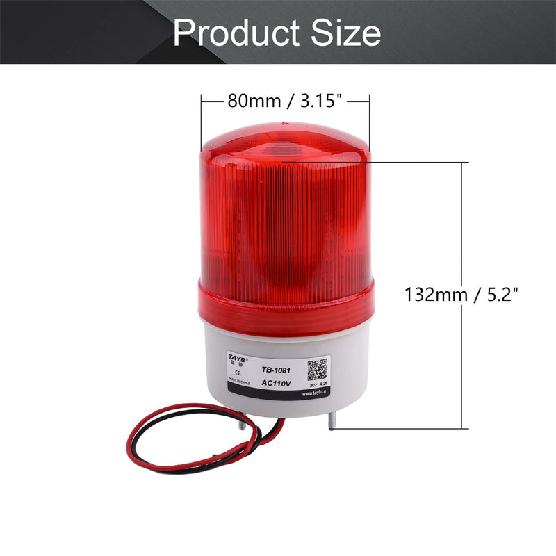  [AUSTRALIA] - Othmro 1Pcs TB-1081 110V 2W Warning Light, Industrial Signal Light Tower Lamp, Column LED Alarm Round Tower Light Indicator Continuous Light Plastic Electronic Part Rotate No Sound Red