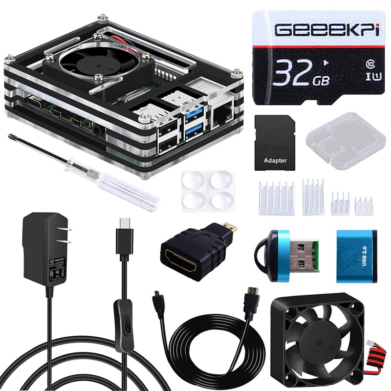  [AUSTRALIA] - GeeekPi Raspberry Pi 4 Case with 4010 Fan, 5V 3A USB-C Power Adapter, Heatsink, HDMI Cable, HDMI Adapter,32G Preloaded (Raspberry Pi OS) SD Card for Raspberry Pi 4B (RPi Board Not Included)