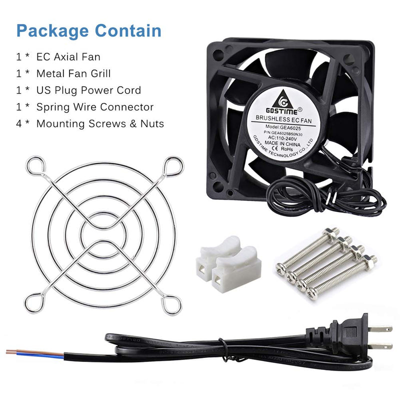  [AUSTRALIA] - GDSTIME EC Cooling Fan 60mm x 60mm x 25mm AC 110V 115V 120V 220V 240V Dual Ball Bearings 60x60x25mm