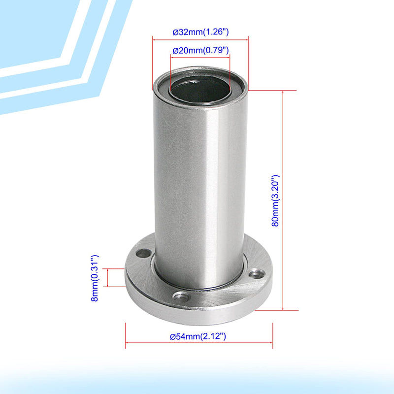  [AUSTRALIA] - Aopin LMF20LUU Linear Ball Bearing Round Flange, ID 20mm, OD 32mm Linear Motion Ball Bearings Sae52100 Carbon Steel, 5 Rows of Steel Balls, Great for CNC, 3D Printer, Linear Rail Guide 1