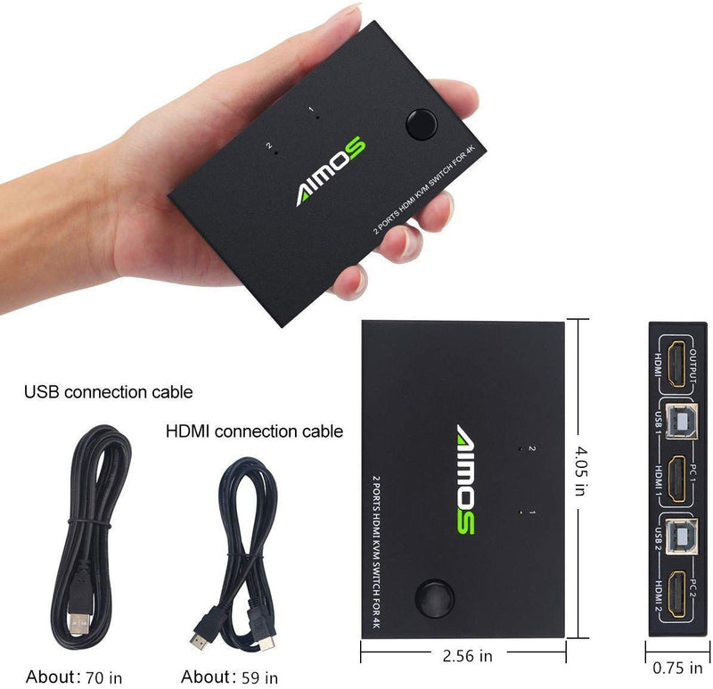  [AUSTRALIA] - AIMOS KVM Switch 2 Ports, Support Keyboard Hotkey Switch HDMI USB Switcher, For 2PC Share One Keyboard Mouse And Monitor, Support Wireless Keyboard and Mouse, HUD 4K (3840x2160) Supported