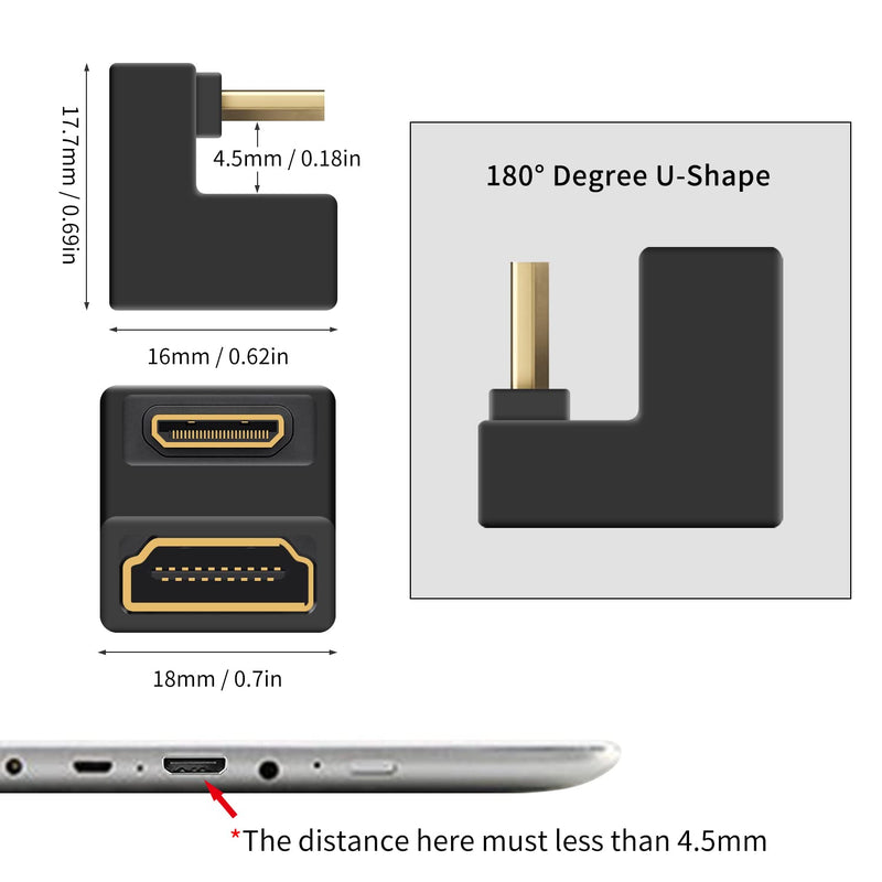  [AUSTRALIA] - Poyiccot U Shaped Mini HDMI to HDMI Adapter, 180 Degree Angled Mini HDMI Male to HDMI Female Adapter for 8K/4K 3D 1080P Digital Cameras, Monitors, DVRs (Up Down Angled Mini HDMI 2.1 Adapter)
