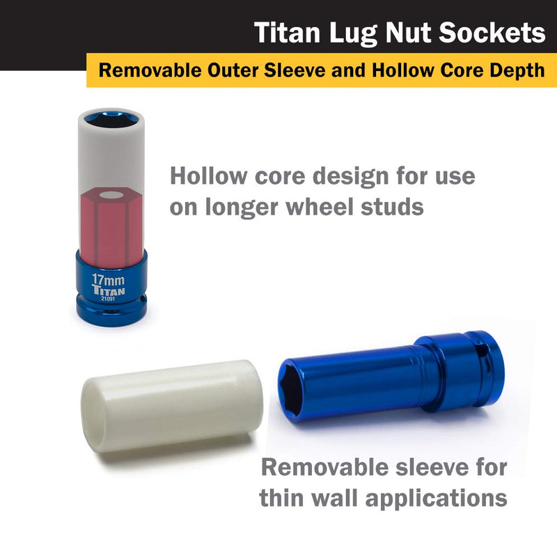  [AUSTRALIA] - TITAN 21091 1/2-Inch Drive x 17mm Non-marring Impact Deep Lug Nut Socket