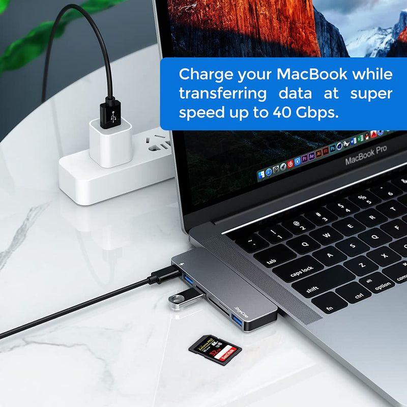 USB C Hub Adapter for MacBook Pro/Air 2020 2019 2018, 6 in 1 USB-C Accessories Compatible with MacBook Pro 13″ and 15″ with 3 USB 3.0 Ports, TF/SD Card Reader, USB-C Power Delivery - LeoForward Australia