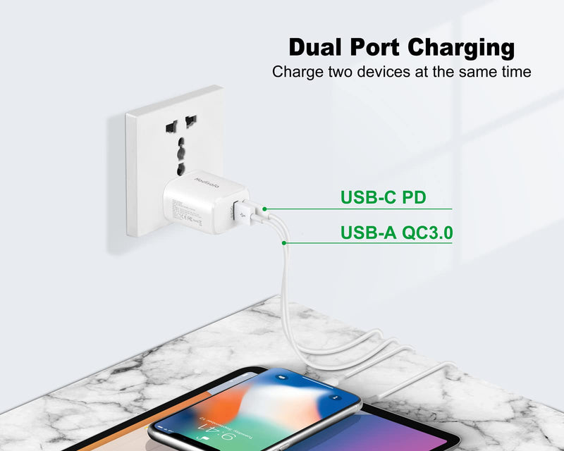  [AUSTRALIA] - USB C Fast Charger, Hadisala 20W Dual-Port PD USB C/QC 3.0 Wall Charger, Portable Travel Power Adapter Cell Phone Charger Compatible with iPhone 14 Pro Max/Mini, iPad Pro, AirPods Pro, Galaxy and More