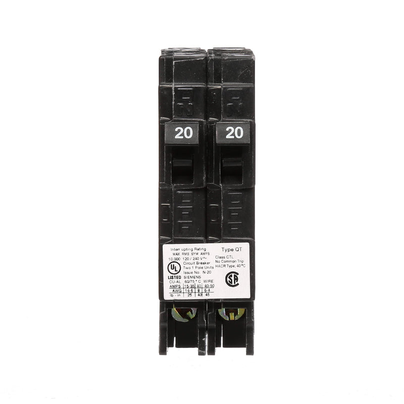  [AUSTRALIA] - Siemens Q2020 Two 20-Amp Single Pole 120-Volt Circuit Breakers, for use only where Type QT breakers are allowed