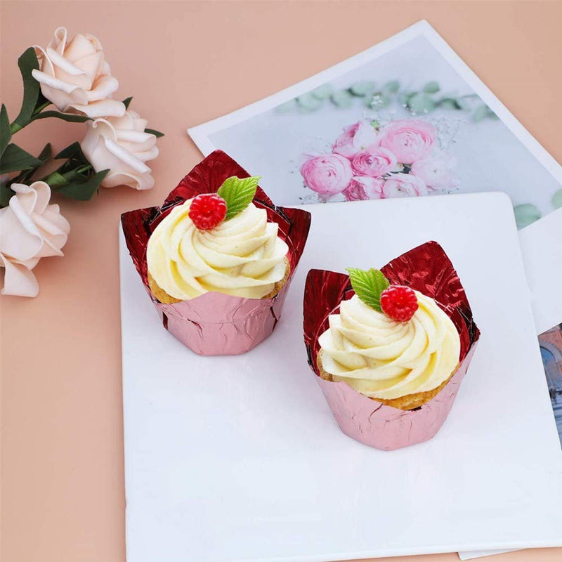  [AUSTRALIA] - 100Pcs Aluminum Foil Cups Cupcake Muffin Liners, 3.5 Ounce Aluminum Foil Baking Cups, Disposable Tulip Style Cupcake Cups, Baking Cups, Foil Cups, Aluminum Cupcake Pan Ramekin Holders