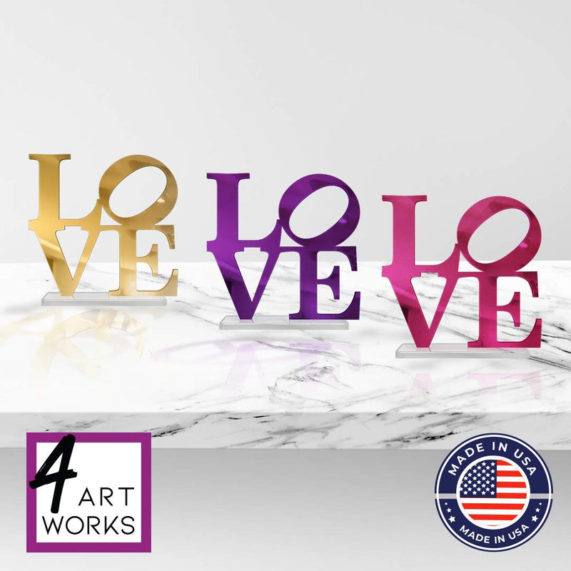  [AUSTRALIA] - 4ArtWorks - 3D Love Word Tabletop Art Décor (Gold Mirror Finish) for Dorm Rooms, Living Spaces, Bedrooms, Modern Offices & Desks with Transparent Acrylic Base | Great Gift Idea (6x6x1 in.) Gold