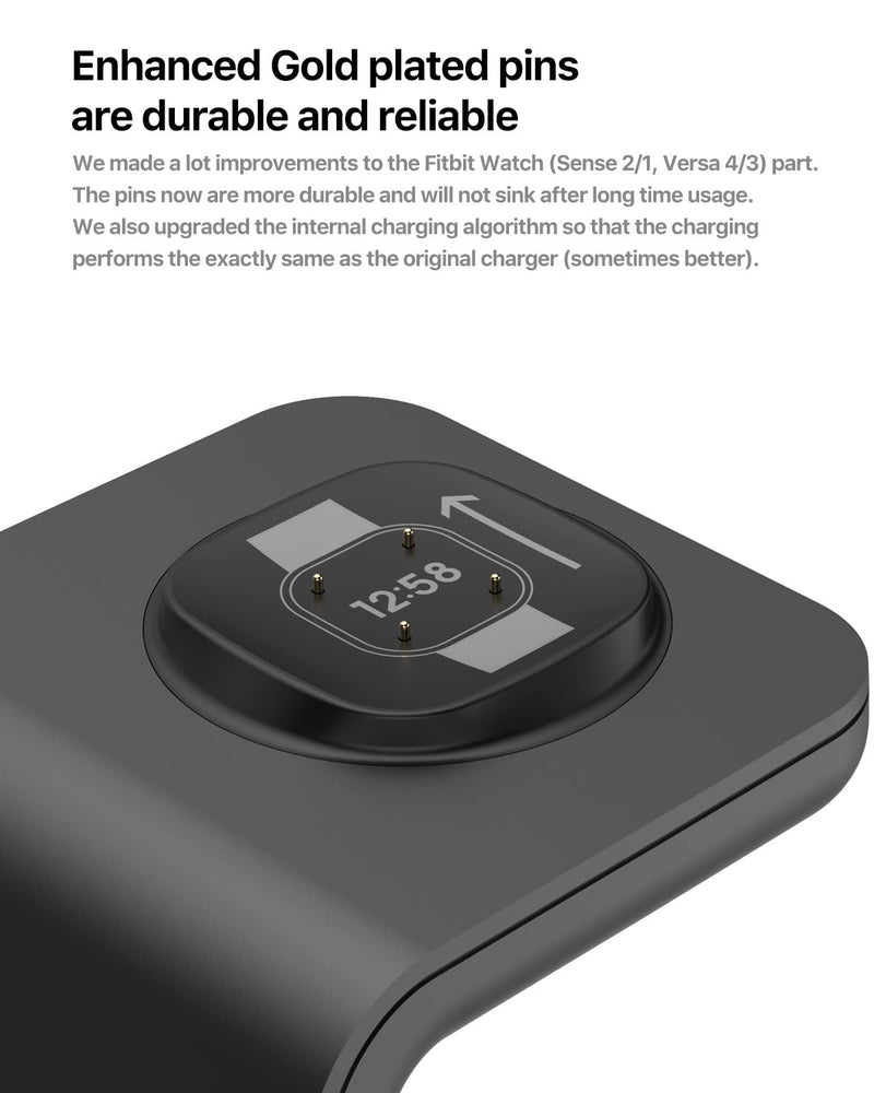  [AUSTRALIA] - 2022 Intoval 3in1 Charger for Fitbit Sense 2/1 Versa 4/3, iPhones, Samsung Galaxy Note and S, Airpods Pro 2/1, Galaxy Buds +/Live and Other Wireless Charging Phones or Earbuds(V3,Black) Black