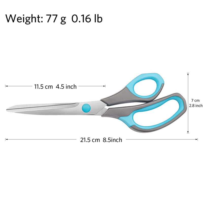  [AUSTRALIA] - Asdirne Scissors, Multipurpose Scissors Set with Sharp Stainless Steel Blades and Ergonomic Rubber Grip, Great for Craft, Office, School, Sewing and Home Everyday Use, 8.5", 3Pcs, Blue/Grey