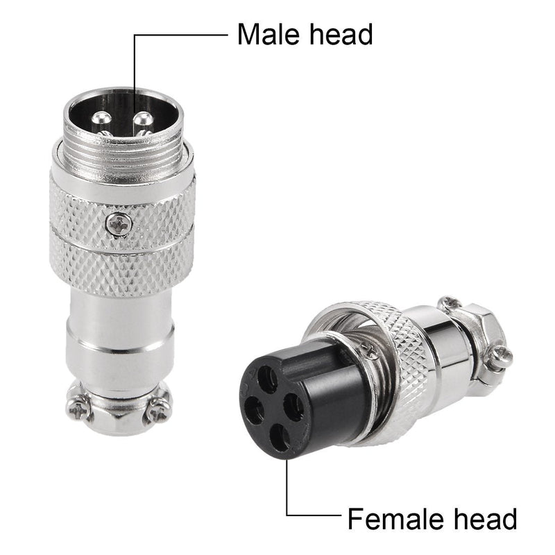  [AUSTRALIA] - uxcell Aviation Connector, 16mm 4Terminals 5A 125V GX16-4 Waterproof Female/Male Wire Panel Power Chassis Metal Fittings Connector Aviation Silver Tone