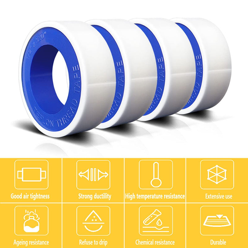  [AUSTRALIA] - 4 Rolls 1/2 Inch(W) X 520 Inches(L) Teflon Tape,for Plumbers Tape,PTFE Tape,Sealing Tape,Plumbing Tape,Sealant Tape,Thread Seal Tape,Plumber Tape for Shower Head,Water Pipe Sealing Tape,White