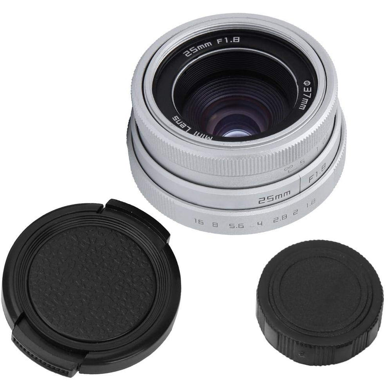  [AUSTRALIA] - 25mm F1.8 APS-C Large Aperture Wide Angle Lens Manual Focus Lens for Olympus, for Sony, for Fuji FX, for Nikon, for Canon EOS M, for Pentax Mirrorless Camera(Silver) Silver