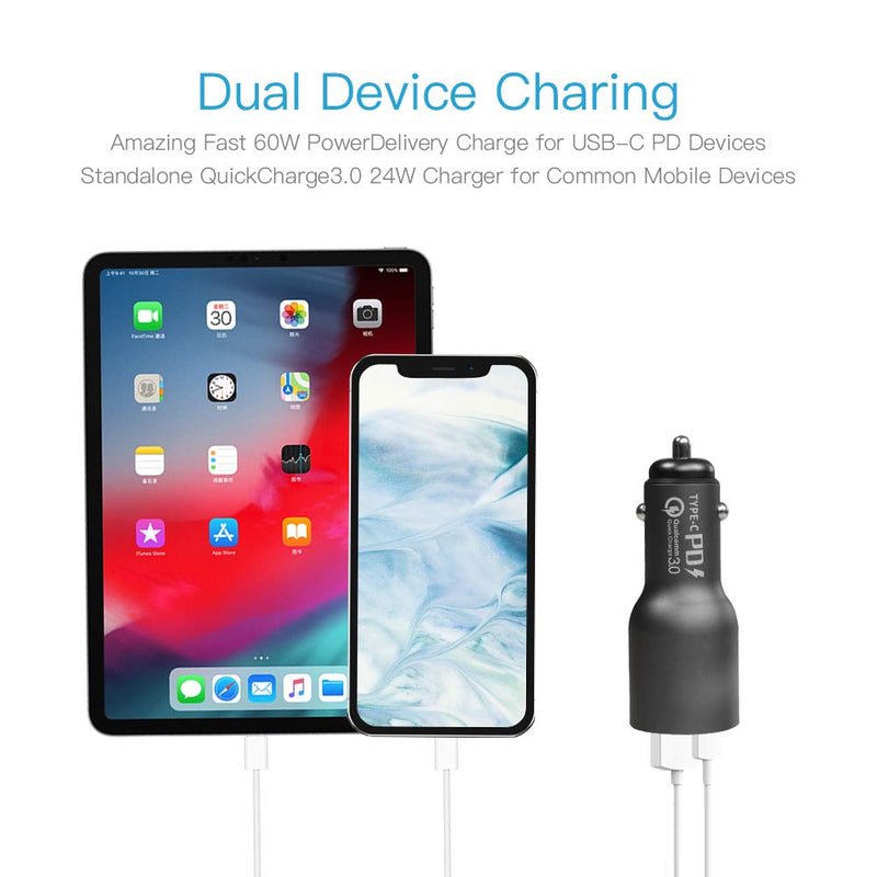  [AUSTRALIA] - ABCOOL USB C PD PPS Car Charger - 84W Dual Port Fast Charging Adapter with 60W Power Delivery for MacBook Pro/Air, iPad Pro, iPhone, Samsung Galaxy and Ultrabook Laptop Notebook, 24W QC3 for Android