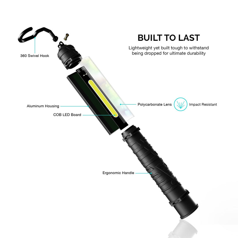 NEIKO 40339A Cordless COB LED Work Light | Max 700 Lumens | 11.5 Hour Run Time | Rechargeable 4,400 mAh Li-ion Battery | USB Charging | 3 Modes: 700, 400, 250 Lumens | Magnetic Hooks - LeoForward Australia