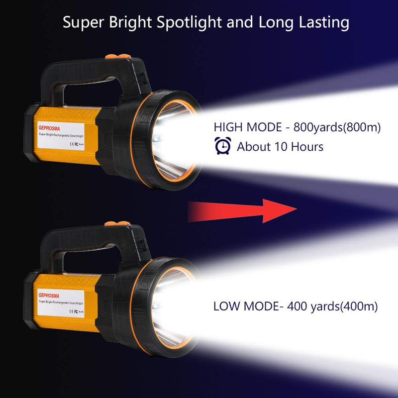  [AUSTRALIA] - Powerful Led Flashlight High Lumens Rechargeable , Super Bright Handheld Spotlight Large Battery 8800 mah Ultra Long Lasting Portable Searchlight for Emergency Camping Aluminum Alloy Black