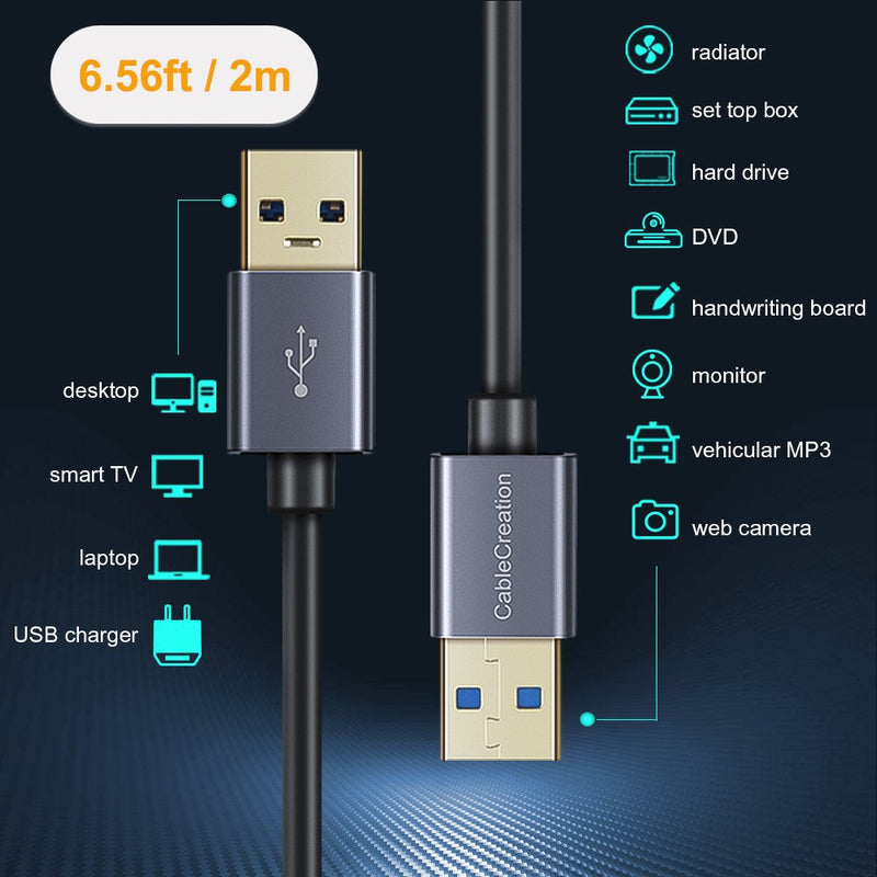 USB 3.0 Cable, CableCreation USB Type A Male to Male Cable, Compatible External Hard Drive, Camera, Handwriting Board, Radiator and More, Space Gray, Aluminum Case, 6.6ft Male-Male - LeoForward Australia