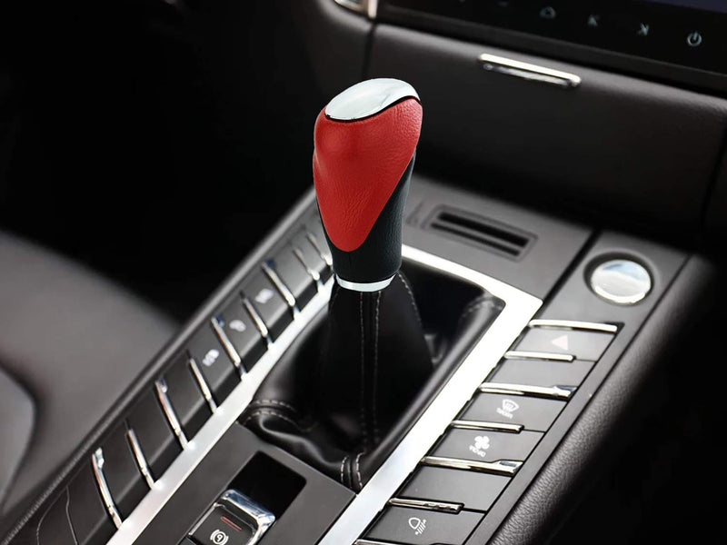  [AUSTRALIA] - Lunsom Leather Shifting Knob Type-R Alloy Universal Gear Handle Shift Stick Shifter Head Car Accessory Fit Most Transmission Automatic Manual Vehicle (Black & Red) Black & Red