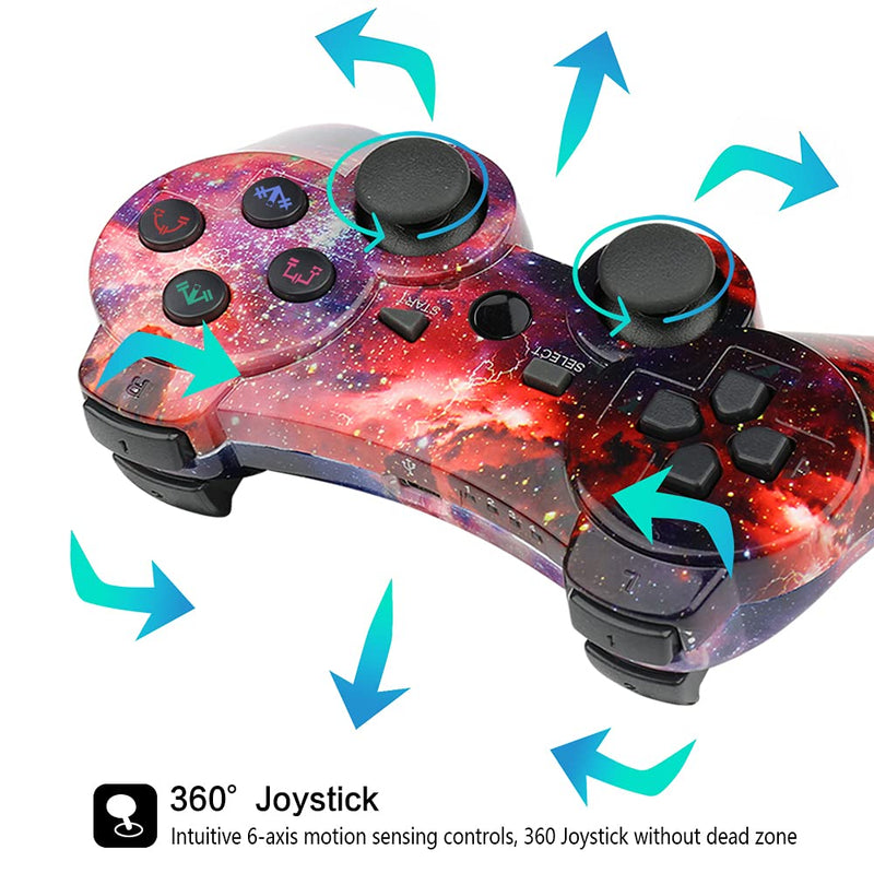 CHENGDAO Wireless Controller 2 Pack Compatible with Playstation 3 with High Performance Double Shock,Motion Control,USB Cable (Skull + Galaxy) Skull + Galaxy - LeoForward Australia