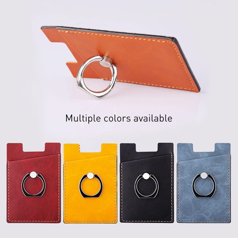  [AUSTRALIA] - Phone Card Holder with Phone Ring, Ring Wallets Combine a Finger Grip, Phone Ring Stand & Credit Card Sleeve into Thin Phone Wallets Stick On Universal to Any Cell Phone - Orange Leather