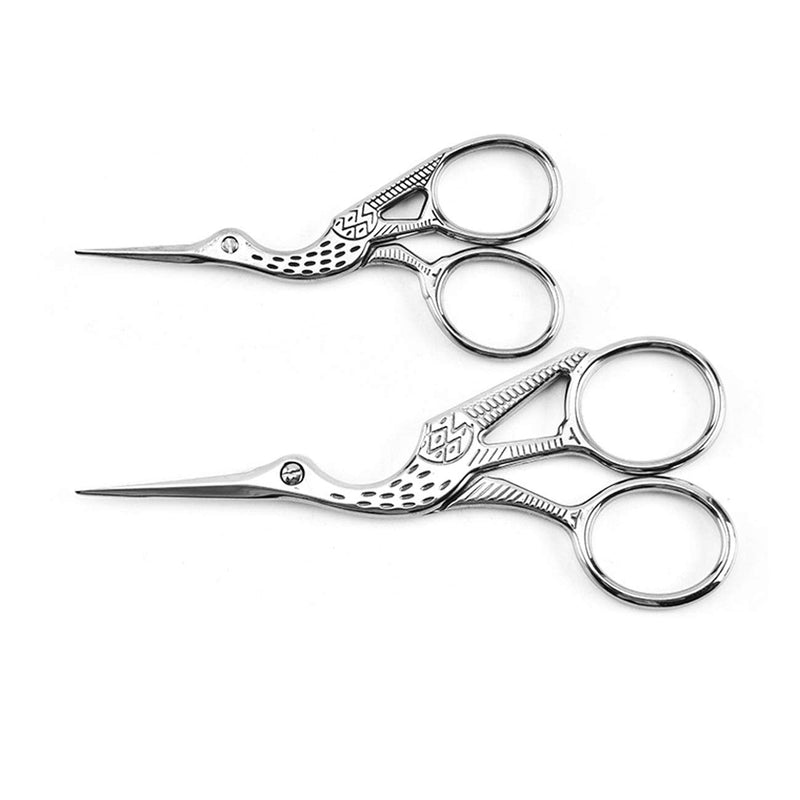  [AUSTRALIA] - Acronde 2PCS Vintage Stork Shape Sewing Scissors Stainless Steel Tailor Scissors Sharp Sewing Shears for Embroidery, Sewing, Craft, Art Work & Everyday Use (Silver)