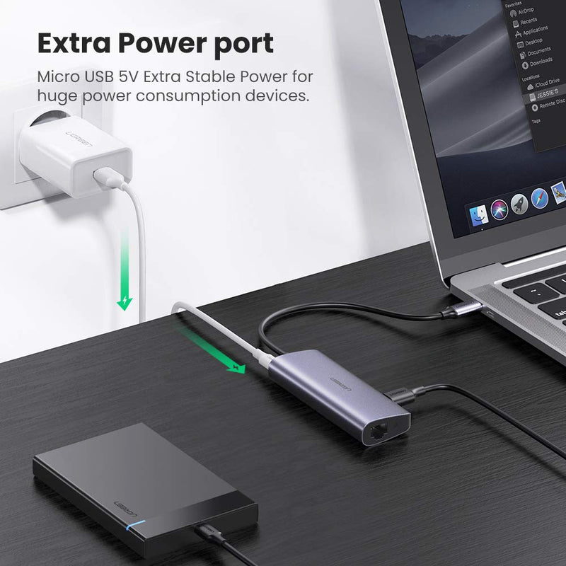 UGREEN USB C Hub Type C to 3 Port USB 3.0 Dock with Gigabit Ethernet Adapter Micro USB Power Compatible for MacBook Pro Air Dell XPS 15 13 Chromebook Pixel Surface Book 2 Samsung S10 S9 Plus S8 - LeoForward Australia