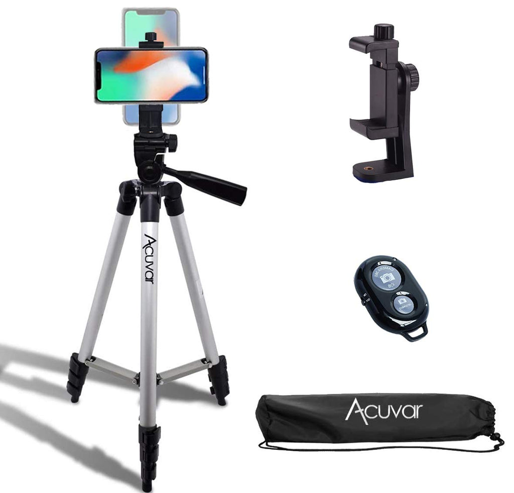 [AUSTRALIA] - Acuvar 50" Smartphone/Camera Tripod Fits All Smartphones iPhone 12 Max, 11 Pro Max, 11 Pro, 11, Xs, Max, Xr, X 8, 8+, 7, 7 Plus, Android Note 10 (Rotating Mount + Remote) Rotating Mount + Remote