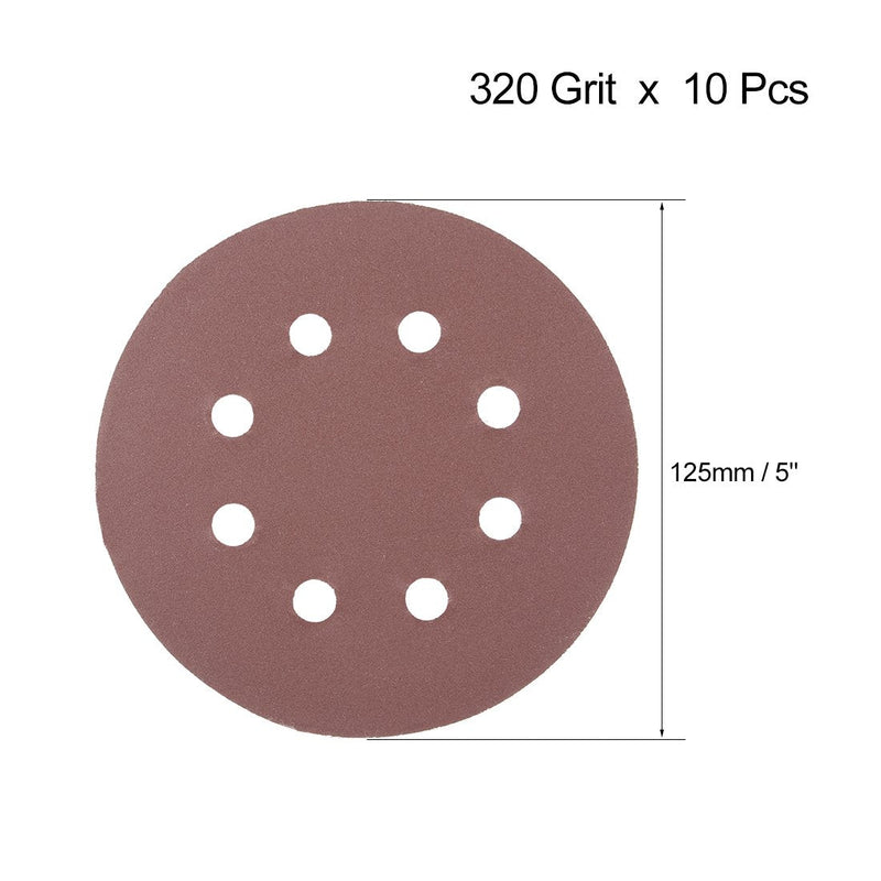  [AUSTRALIA] - uxcell 10Pcs 5 Inch 8 Hole Hook and Loop Sanding Disc 320 Grit Flocking Sandpaper Random Orbital Sander Paper