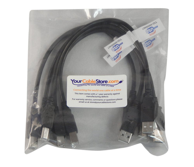  [AUSTRALIA] - 5 Pack of Your Cable Store Black 1 Foot USB 2.0 Male A To Male B Printer/Scanner Cables 01 Ft 5 Pack