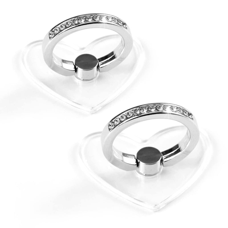  [AUSTRALIA] - [2 Pack] Transparent Love Heart Shape Diamond Setting Cell Phone Ring Holder Stand,360 Degree Rotation and 180 Degree Adjustable Finger Ring Kickstand with Polished Electroplated Phone Grip