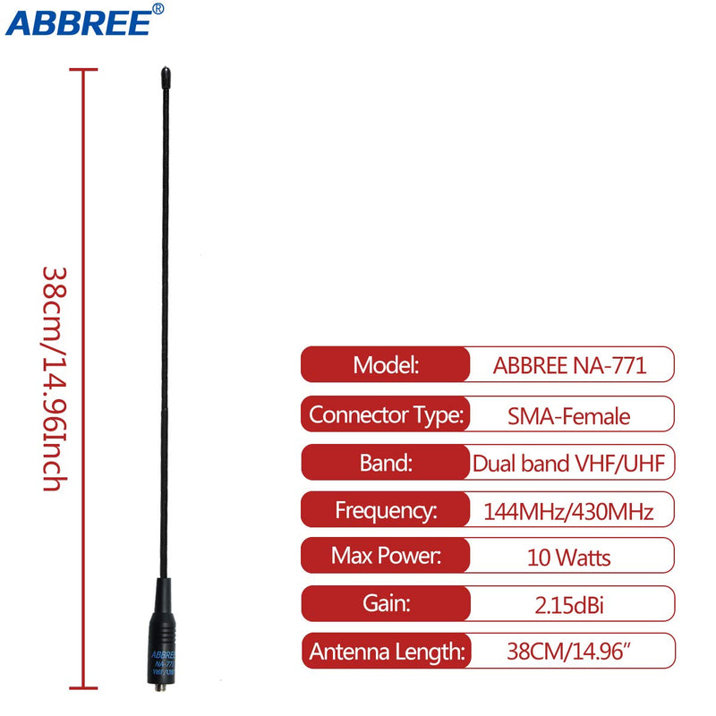 ABBREE NA-771 14.96Inch SMA-Female Dual Band VHF/UHF High Gain Soft Whip Antenna for Baofeng UV-5R BF-F8HP BF-888S Kenwood TYT Two Way Radio Handheld Antenna NA-771 14.96“ VHF/UHF - LeoForward Australia