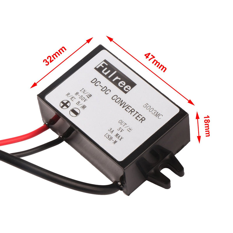 DROK 090187 DC-DC Volt Buck Converter Step-down Regulator 8-50V 12V/24V/36V to 5V 3A Power Supply Module Volt Inverter Board with Micro USB Adapter Connector Waterproof - LeoForward Australia