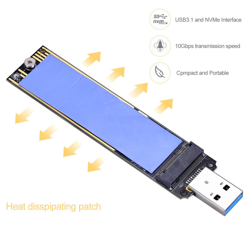  [AUSTRALIA] - M.2 NVME USB 3.1 Adapter, M-Key M.2 NVME to USB Card Reader USB 3.1 Gen 2 Bridge Chip with 10 Gbps High Performance, Compatible with Samsung 950/960/970 Evo/Pro or Other M.2 SSDs with PCI-E Type
