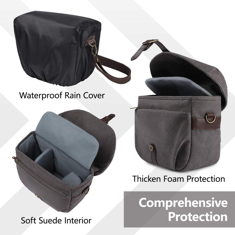  [AUSTRALIA] - Camera Bag, BAGSMART SLR DSLR Canvas Camera Case, Vintage Padded Camera Shoulder Bag with Rain Cover for Women and Men, gray 05-Gray