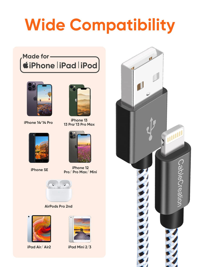  [AUSTRALIA] - CableCreation 0.5 Feet Short iPhone Charger Cable, [MFi Certified] Lightning to USB Data Sync Cord, Compatible with iPhone 14/14 Pro, AirPods Pro, iPhone 13/13 Pro/12, iPad Pro, Air, 0.15M Black&White Black + White