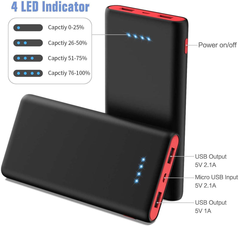  [AUSTRALIA] - Portable Charger Power Bank 25800mAh, Ultra-High Capacity Fast Phone Charging with Newest Intelligent Controlling IC, 2 USB Port External Cell Phone Battery Pack Compatible with iPhone,Android etc Black-Black-Red