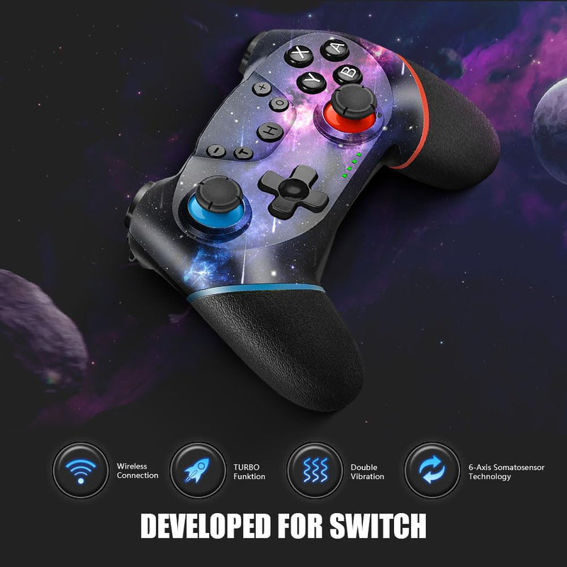  [AUSTRALIA] - AceGamer Wireless Controller for Switch Pro, Custom Controller Compatible with Switch/Lite/OLED, with Gyro and Gravity Sensor/Dual Vibration/Turbo/Ergonomic Non-Slip! Thumb Caps Included! (Galaxy)