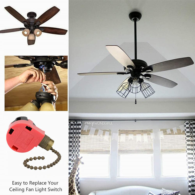  [AUSTRALIA] - ZE-268S1 Ceiling Fan Switch Zing Ear 3 Speed 4 Wire Pull Chain Switch Control Replacement 3 Speed Control Switch Ceiling Fans, Wall Lamps, Cabinet Light, Antique 2PCS ZE-268S1 Bronze 2Pack