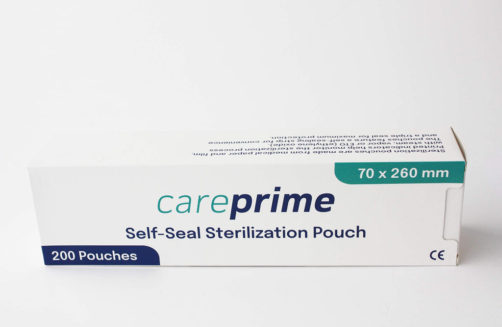  [AUSTRALIA] - CarePrime sterilization bags, self-adhesive, for autoclaves, 70 x 260 mm, 200 pieces 70x260mm