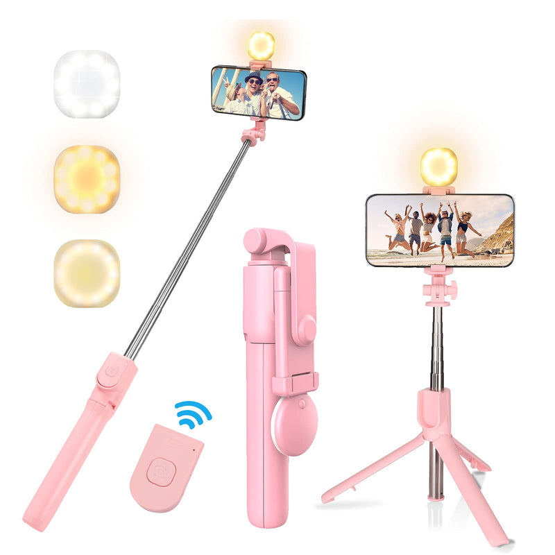  [AUSTRALIA] - MQOUNY Selfie Stick Tripod with Fill Light, 3 Modes Levels Phone Tripod Stand with Wireless Remote Control Compatible with iPhone12pro max/12/11pro/11/XR, Android/iPhone (Pink) pink