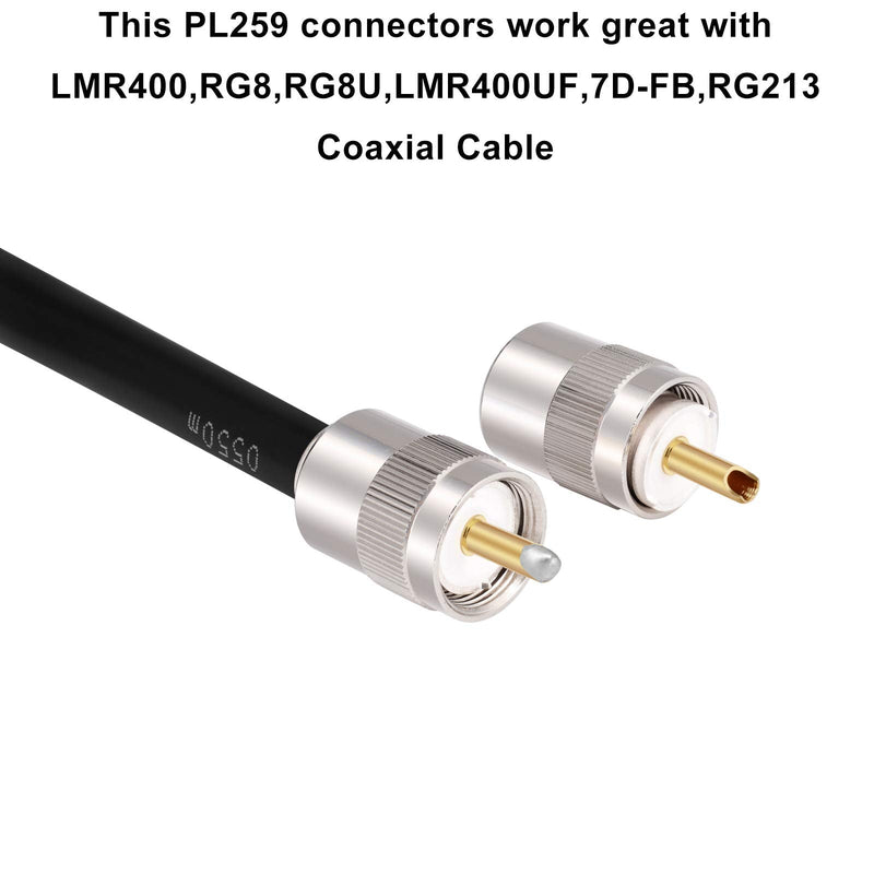  [AUSTRALIA] - XRDS -RF 5-Pack PL259 Coax Connectors, PL-259 Connectors, PL-259 UHF Male Solder Connector Plug 50ohm RF Coaxial Connector for LMR400,KMR400,RG8,RG8U,Belden 9913,LMR400UF,7D-FB,RG213 Coaxial Cable